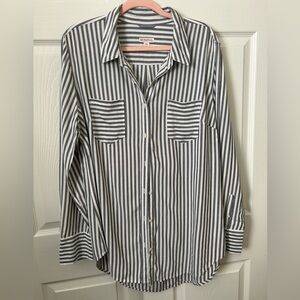 MERONA button front striped long sleeve top xxl